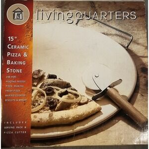 Living Quarters 15 Inch Ceramic Pizza Baking Stone Set with Rack and Cutter 8132
